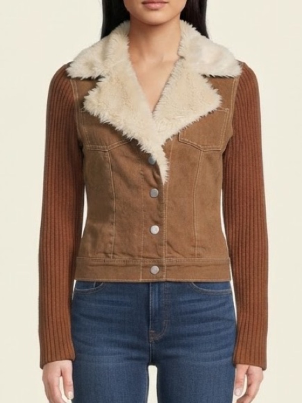 VTG One Step Ahead Brown Suede Teddy Jacket with Cream Faux-Shearling Collar